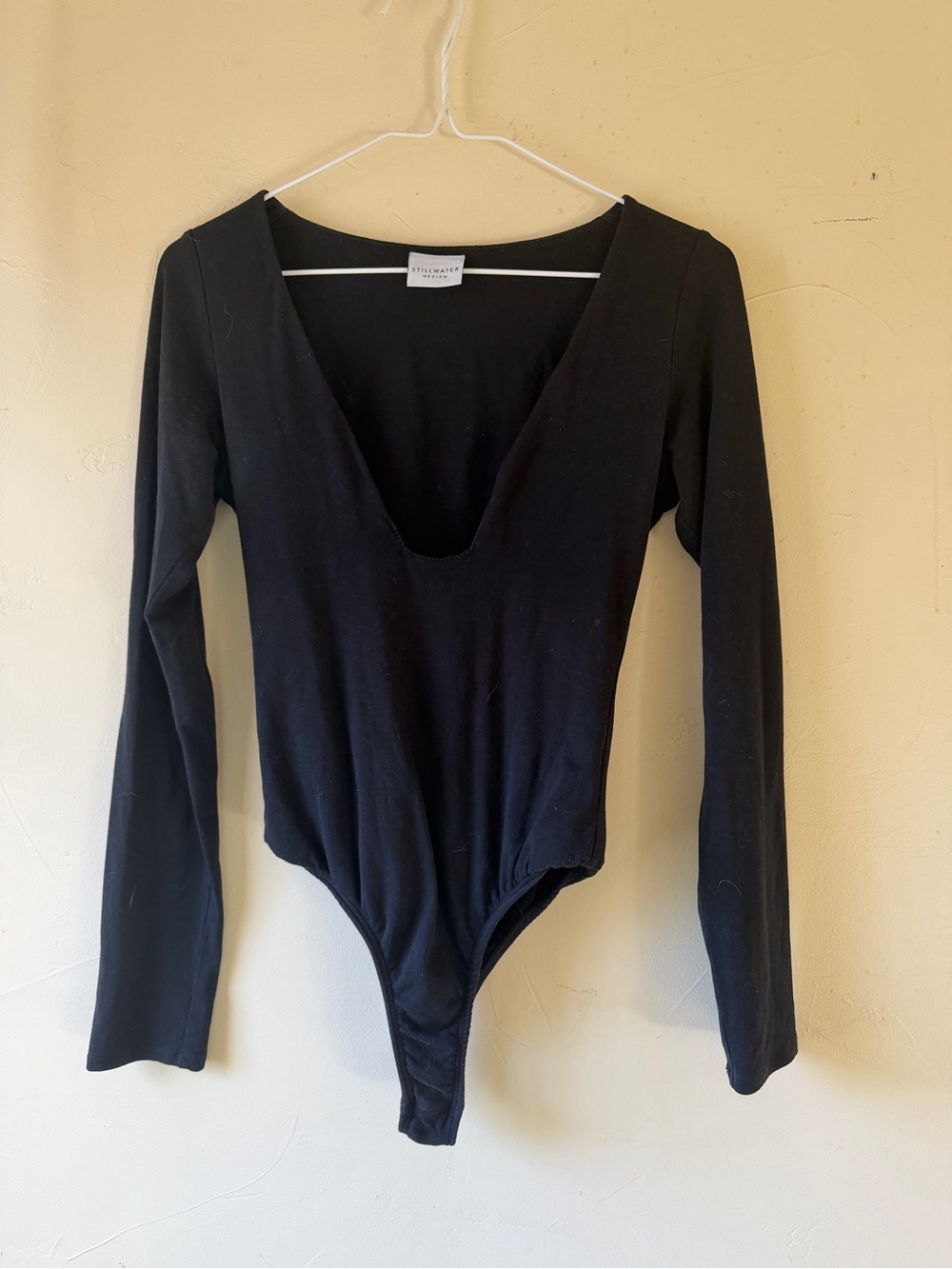 Long Sleeve Black Plunge Bodysuit